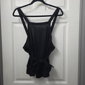 Free People Black Square-neck Tie Front/back Adustable Cotton Linen Tank Small